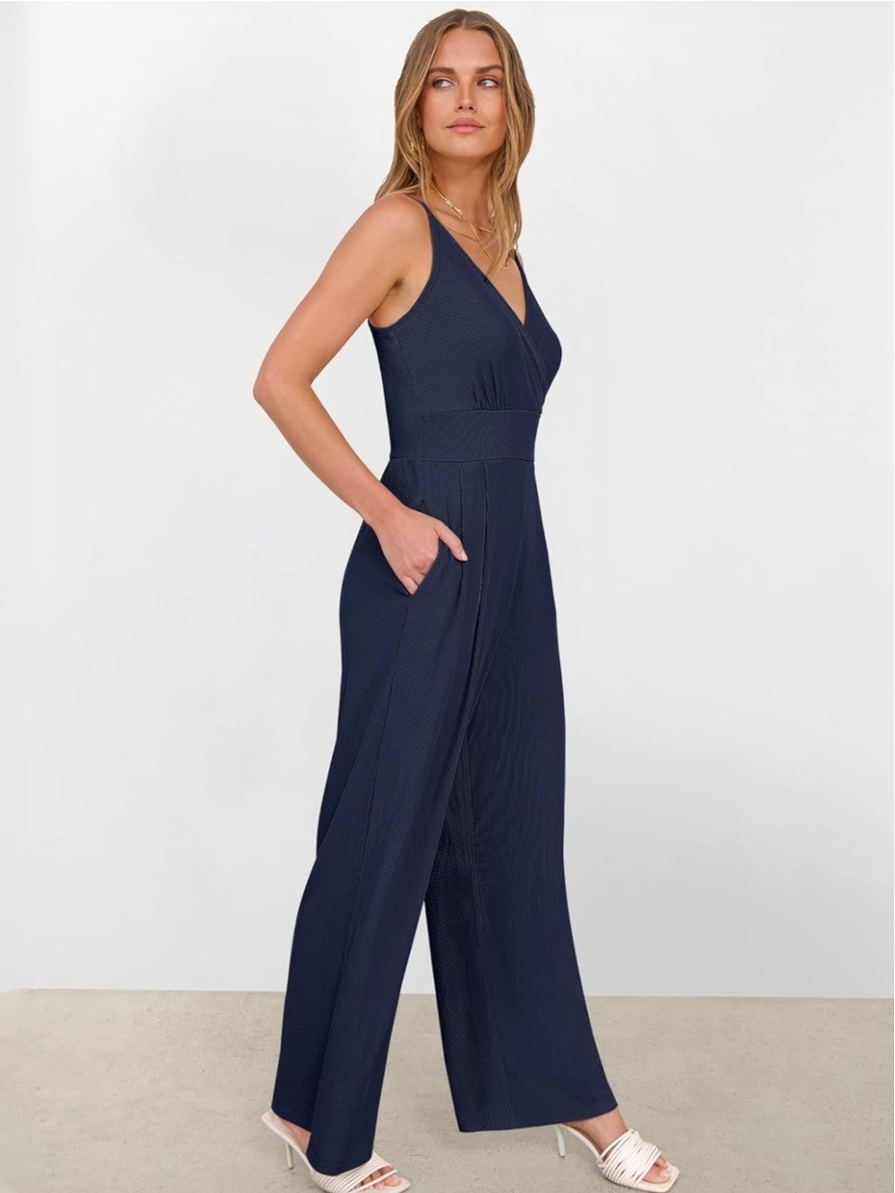 Navy Blue Wide Leg Jumpsuit - Picture 4 of 8